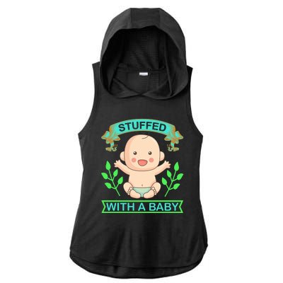 Stuffed With A Baby Ladies PosiCharge Tri-Blend Wicking Draft Hoodie Tank