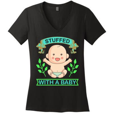 Stuffed With A Baby Women's V-Neck T-Shirt