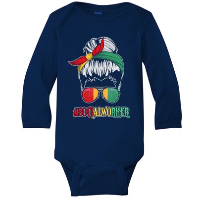 Social Worker African Messy Bun Black History Month Gift Baby Long Sleeve Bodysuit