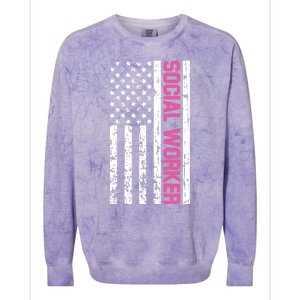 Social Worker American Flag For School Social Worker Meaningful Gift Colorblast Crewneck Sweatshirt