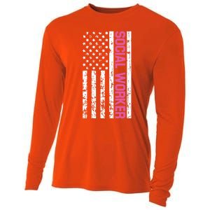 Social Worker American Flag For School Social Worker Meaningful Gift Cooling Performance Long Sleeve Crew