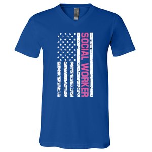 Social Worker American Flag For School Social Worker Meaningful Gift V-Neck T-Shirt