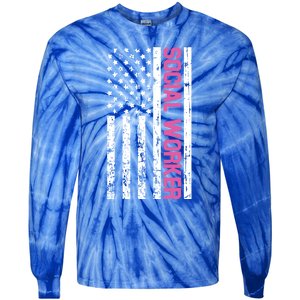 Social Worker American Flag For School Social Worker Meaningful Gift Tie-Dye Long Sleeve Shirt