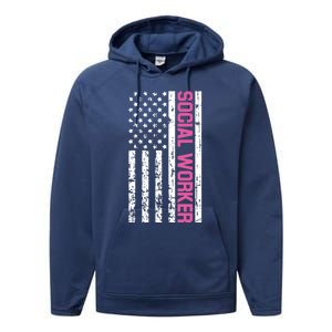 Social Worker American Flag For School Social Worker Meaningful Gift Performance Fleece Hoodie