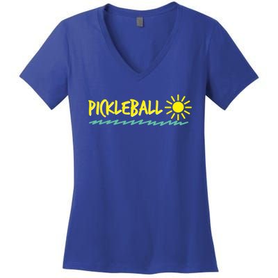 Sunshine Waves And Pickleball Gift Funny Gift Women's V-Neck T-Shirt