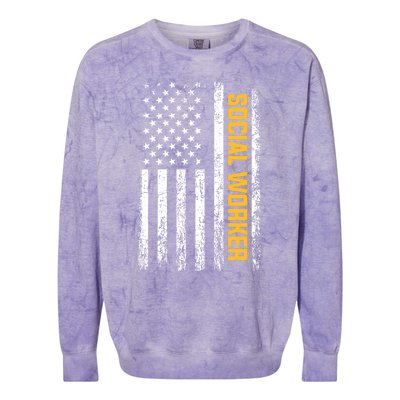 Social Worker American Flag Social Worker Gift Colorblast Crewneck Sweatshirt