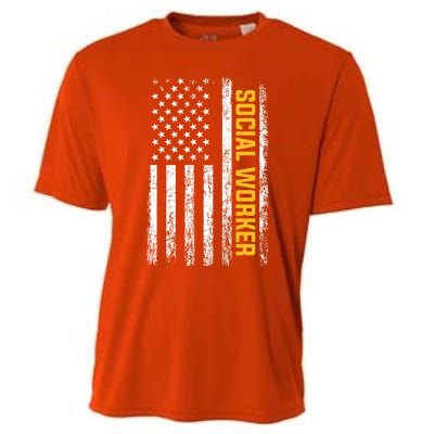 Social Worker American Flag Social Worker Gift Cooling Performance Crew T-Shirt