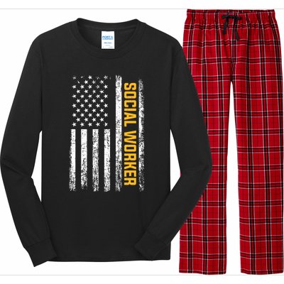 Social Worker American Flag Social Worker Gift Long Sleeve Pajama Set