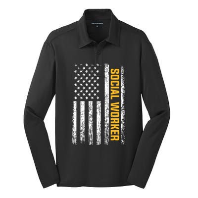 Social Worker American Flag Social Worker Gift Silk Touch Performance Long Sleeve Polo