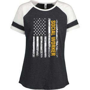 Social Worker American Flag Social Worker Gift Enza Ladies Jersey Colorblock Tee