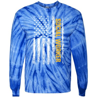 Social Worker American Flag Social Worker Gift Tie-Dye Long Sleeve Shirt