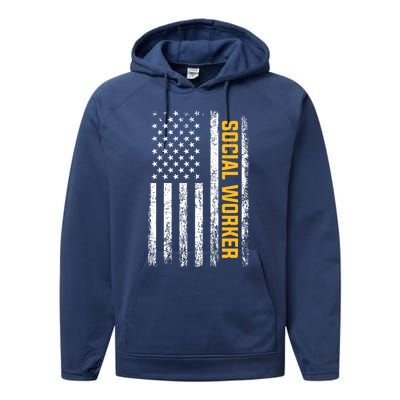 Social Worker American Flag Social Worker Gift Performance Fleece Hoodie