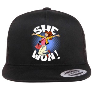 She Won! A Kamala Harris And 2024 President Elect Flat Bill Trucker Hat