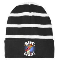 She Won! A Kamala Harris And 2024 President Elect Striped Beanie with Solid Band