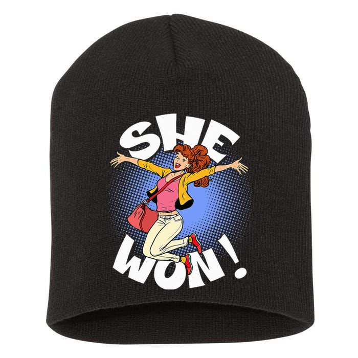 She Won! A Kamala Harris And 2024 President Elect Short Acrylic Beanie