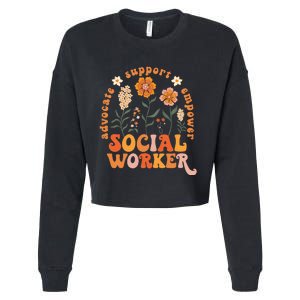 Social Worker Advocate Support Empower Flower Retro Cropped Pullover Crew