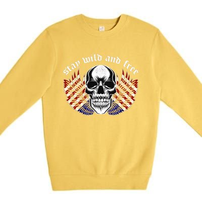 Stay Wild And Free | American Skull Flag Premium Crewneck Sweatshirt