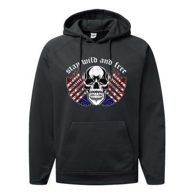 Stay Wild And Free | American Skull Flag Performance Fleece Hoodie