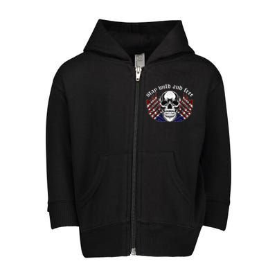 Stay Wild And Free | American Skull Flag Toddler Zip Fleece Hoodie