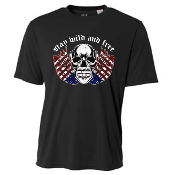 Stay Wild And Free | American Skull Flag Cooling Performance Crew T-Shirt