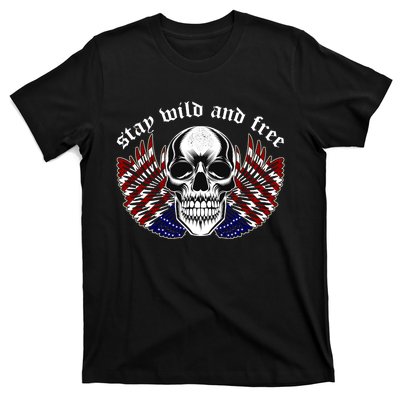 Stay Wild And Free | American Skull Flag T-Shirt