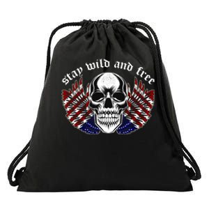 Stay Wild And Free | American Skull Flag Drawstring Bag