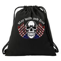 Stay Wild And Free | American Skull Flag Drawstring Bag