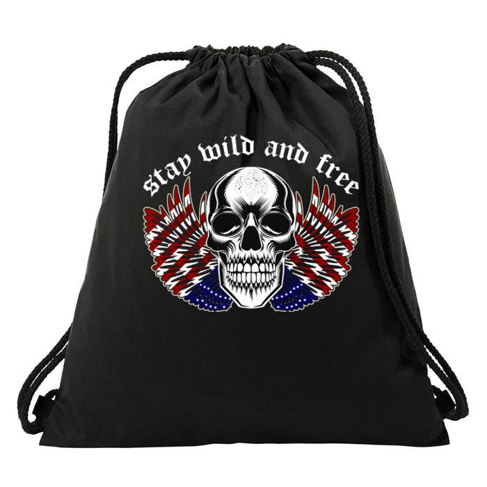 Stay Wild And Free | American Skull Flag Drawstring Bag