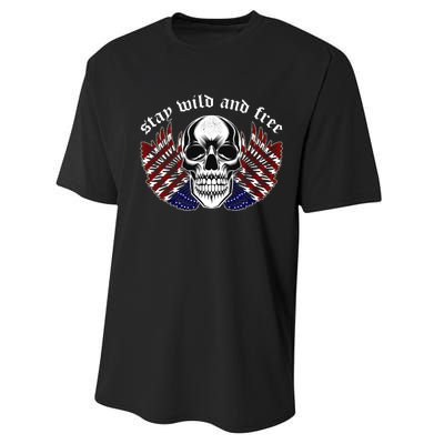 Stay Wild And Free | American Skull Flag Performance Sprint T-Shirt