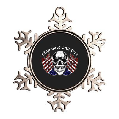 Stay Wild And Free | American Skull Flag Metallic Star Ornament