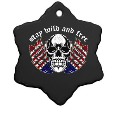 Stay Wild And Free | American Skull Flag Ceramic Star Ornament