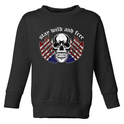 Stay Wild And Free | American Skull Flag Toddler Sweatshirt