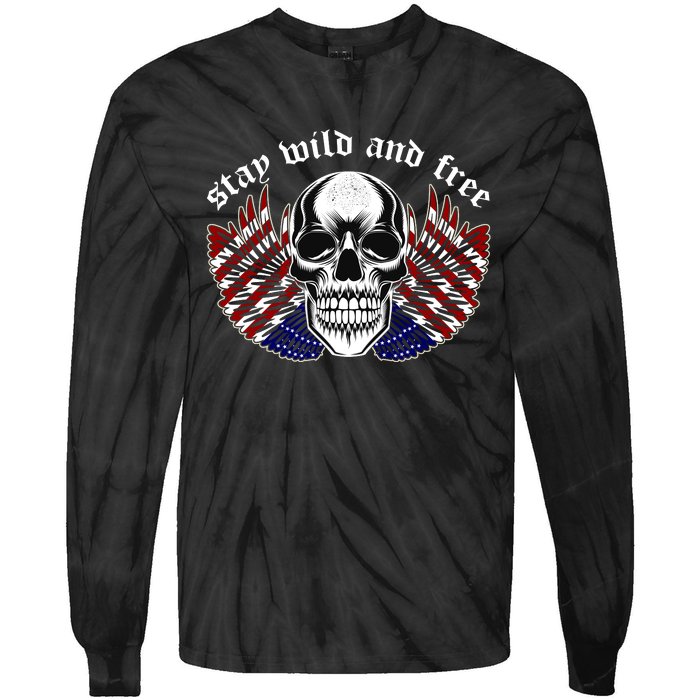 Stay Wild And Free | American Skull Flag Tie-Dye Long Sleeve Shirt