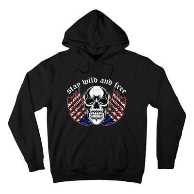 Stay Wild And Free | American Skull Flag Tall Hoodie