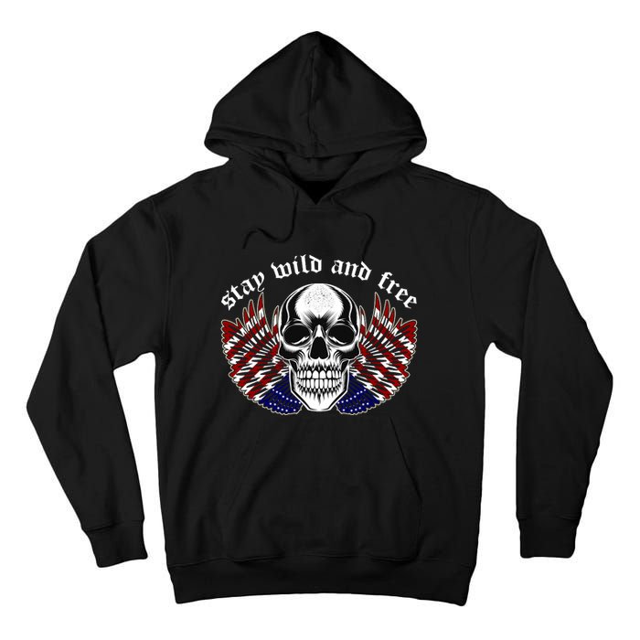 Stay Wild And Free | American Skull Flag Tall Hoodie