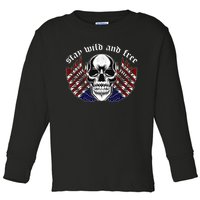 Stay Wild And Free | American Skull Flag Toddler Long Sleeve Shirt