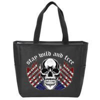 Stay Wild And Free | American Skull Flag Zip Tote Bag