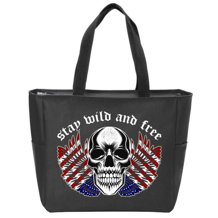 Stay Wild And Free | American Skull Flag Zip Tote Bag