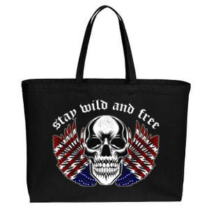 Stay Wild And Free | American Skull Flag Cotton Canvas Jumbo Tote