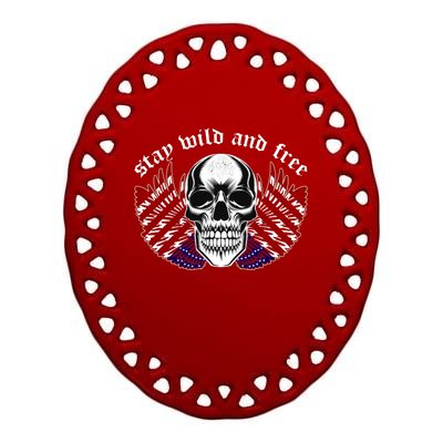 Stay Wild And Free | American Skull Flag Ceramic Oval Ornament