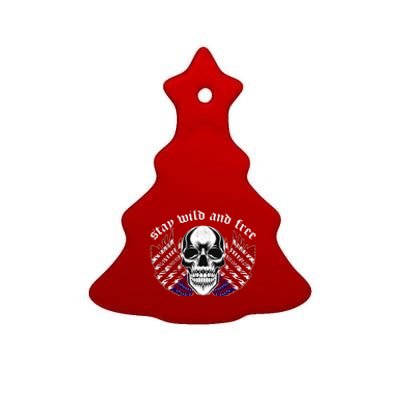 Stay Wild And Free | American Skull Flag Ceramic Tree Ornament