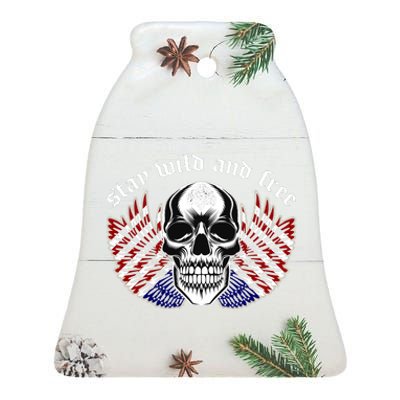 Stay Wild And Free | American Skull Flag Ceramic Bell Ornament