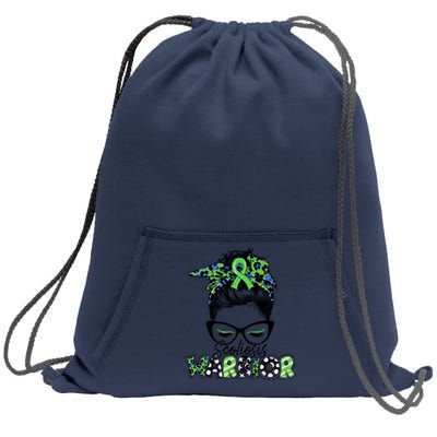 Scoliosis Warrior Awareness Messy Bun Green Ribbon In June Sweatshirt Cinch Pack Bag