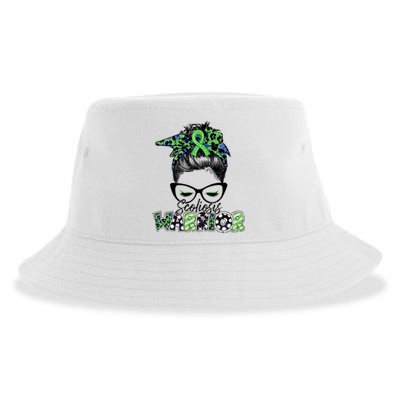 Scoliosis Warrior Awareness Messy Bun Green Ribbon In June Sustainable Bucket Hat