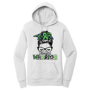 Scoliosis Warrior Awareness Messy Bun Green Ribbon In June Women's Pullover Hoodie