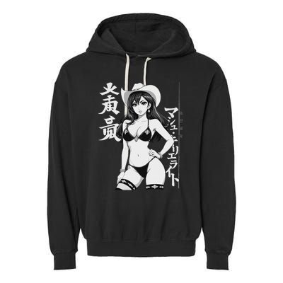 Sexy Waifu Anime Cowgirl Sheriff Rodeo Design Garment-Dyed Fleece Hoodie