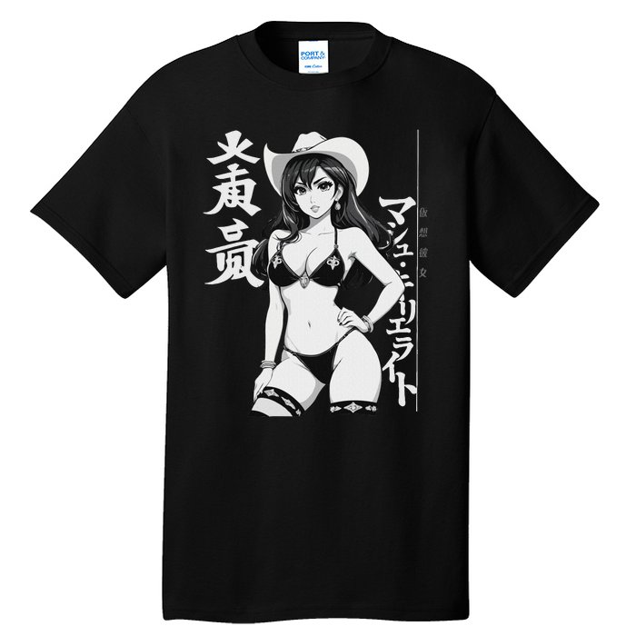 Sexy Waifu Anime Cowgirl Sheriff Rodeo Design Tall T-Shirt