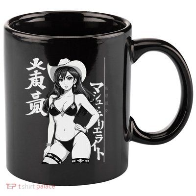 Sexy Waifu Anime Cowgirl Sheriff Rodeo Design 11oz C Handle Ceramic Mug