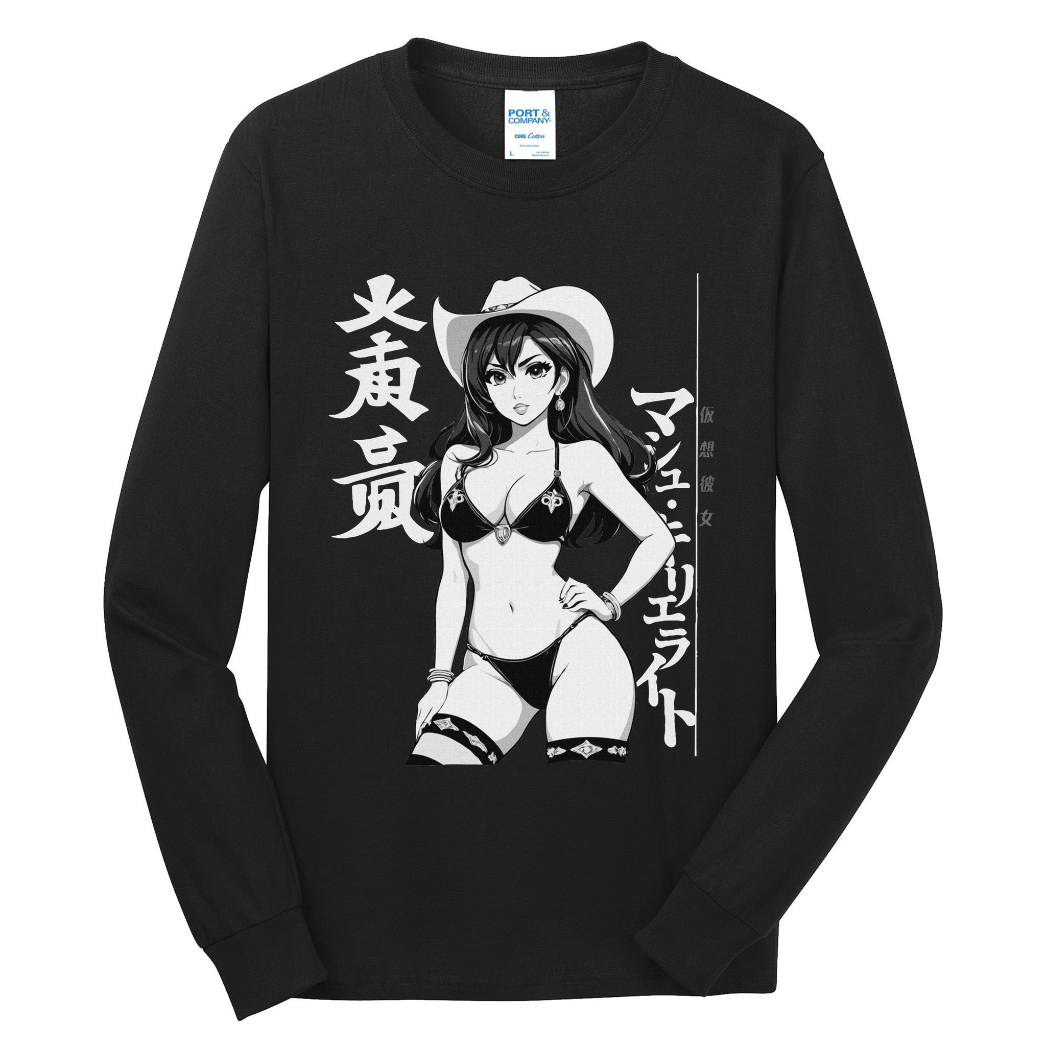 Sexy Waifu Anime Cowgirl Sheriff Rodeo Design Tall Long Sleeve T-Shirt