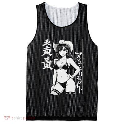Sexy Waifu Anime Cowgirl Sheriff Rodeo Design Mesh Reversible Basketball Jersey Tank